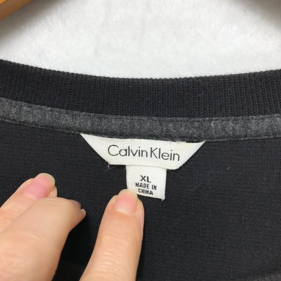 Calvin Klein Sweater Mens XL Black Gray Crew Neck Pullover Logo Long Sleeve - Picture 5 of 9
